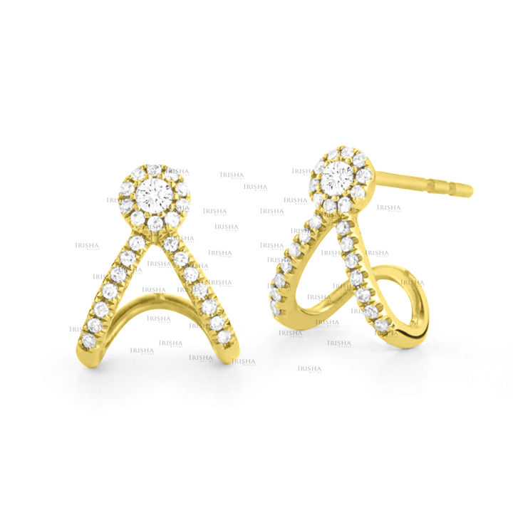 14K Gold 0.34 Ct. Genuine Diamond 12 mm Huggie Earrings Wedding Fine Jewelry