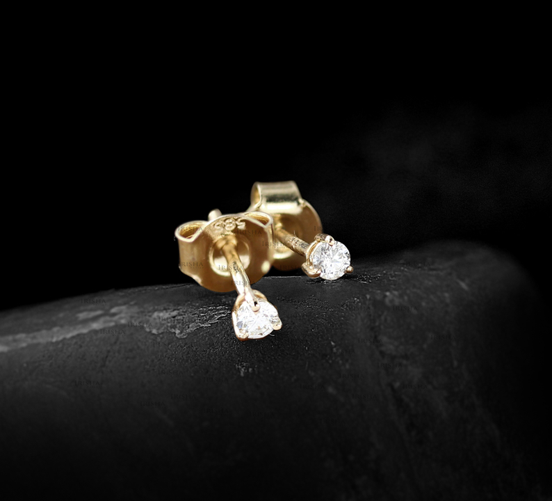 14K Gold 0.10 Ct. Genuine Solitaire Three Prong Set Diamond Classic Wedding Stud