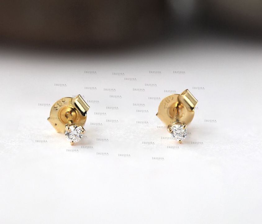 14K Gold 0.10 Ct. Genuine Solitaire Three Prong Set Diamond Classic Wedding Stud