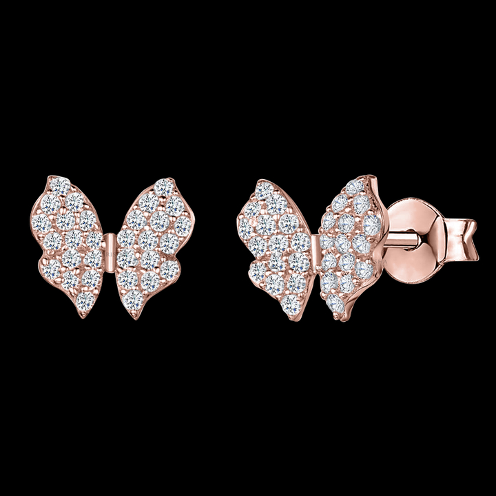 14K Gold 0.35 Ct. Genuine Diamond Minimalist Butterfly Stud Earring Fine Jewelry