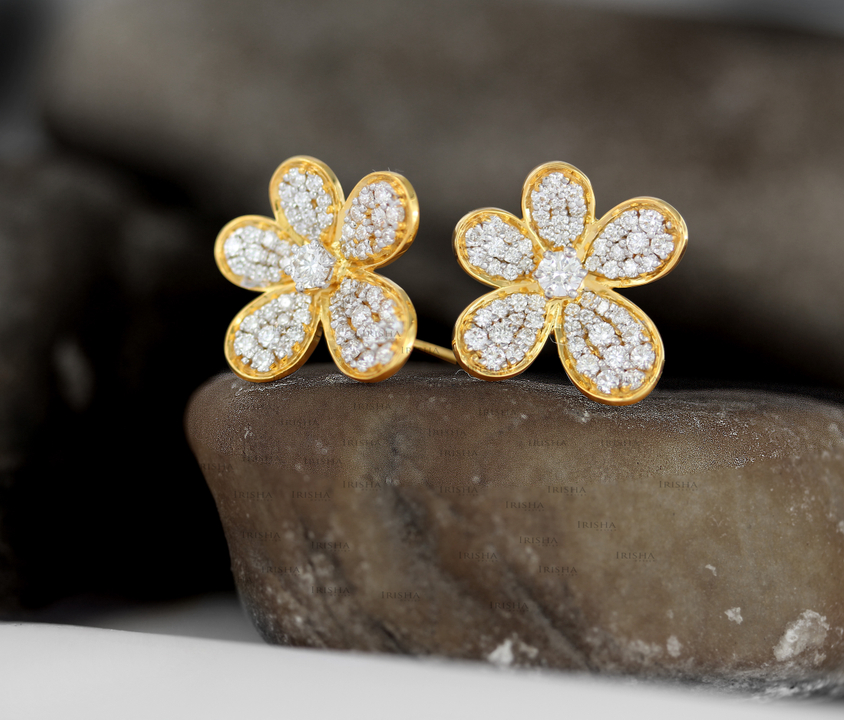 14K Gold 1.00 Ct. Genuine Diamond Flower Shape Wedding Earrings Fine Jewelry