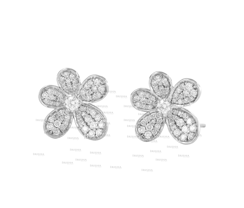 14K Gold 1.00 Ct. Genuine Diamond Flower Shape Wedding Earrings Fine Jewelry