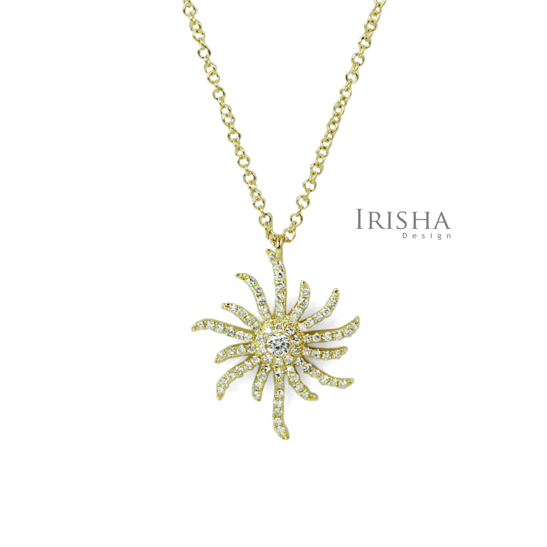 14K Gold 0.50 Ct. Genuine Diamond Sun Shape Pendant Necklace Celestial Jewelry