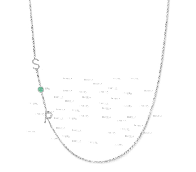 14K Gold Genuine Diamond Ruby/Emerald/Sapphire A-Z Alphabet Necklace (1 Piece)
