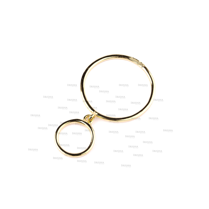 14K Solid Gold Dangle Circle Minimalist Ring Fine Jewelry Size -3 to 8 US