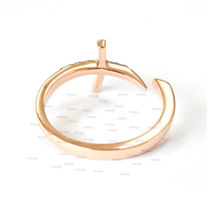 14K Gold 0.09 Ct. Genuine Diamond Jesus Cross Design Open Cuff Ring Fine Jewelry