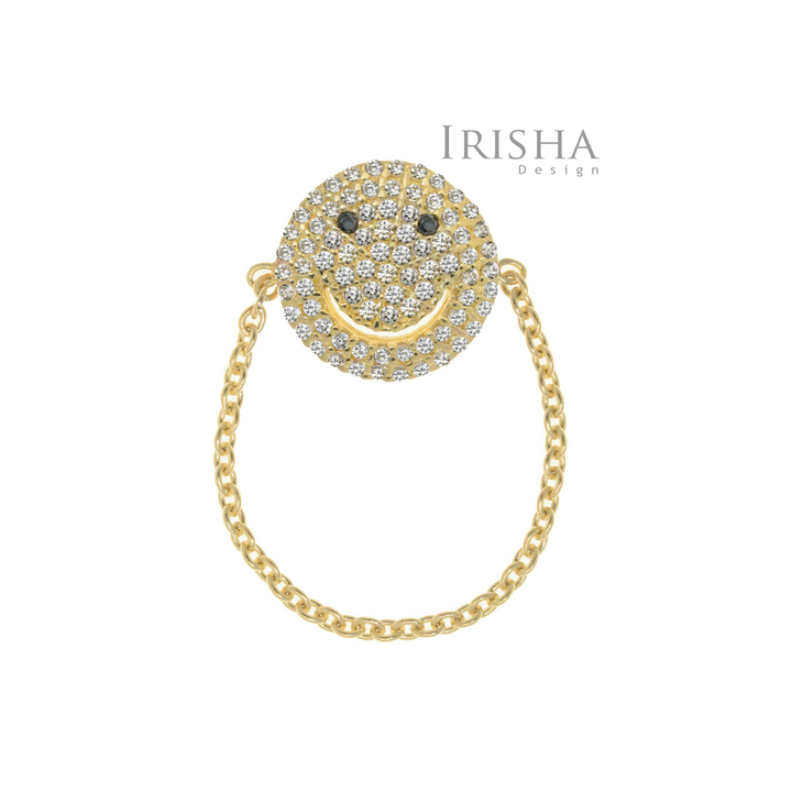14K Gold 0.25 Ct. Genuine White And Black Diamond Smiley Chain Ring Fine Jewelry