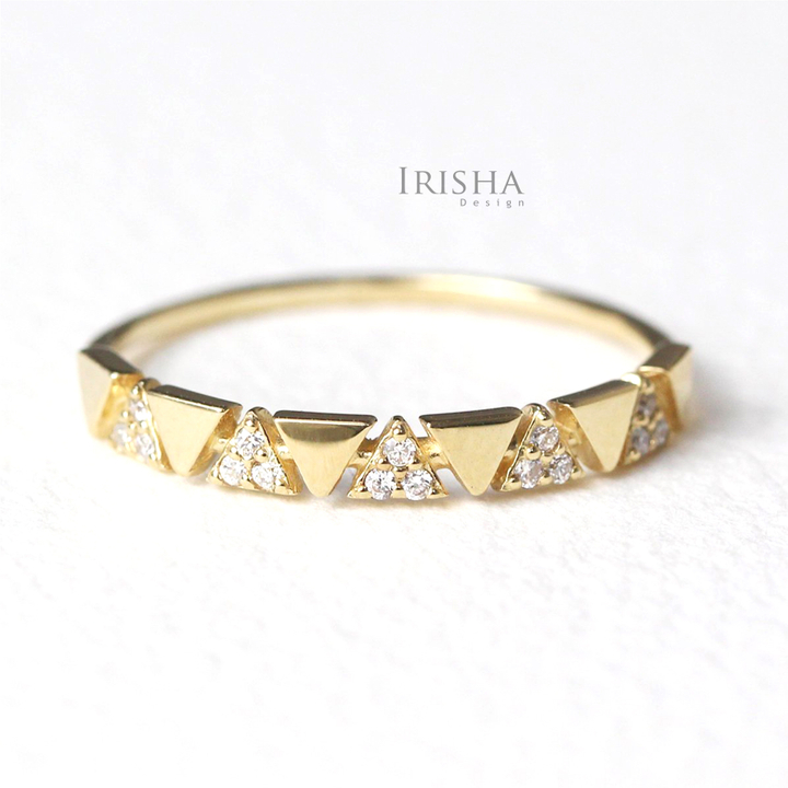 14K Gold 0.09 Ct. Genuine Diamond Multi Triangle Design Ring Fine Jewelry