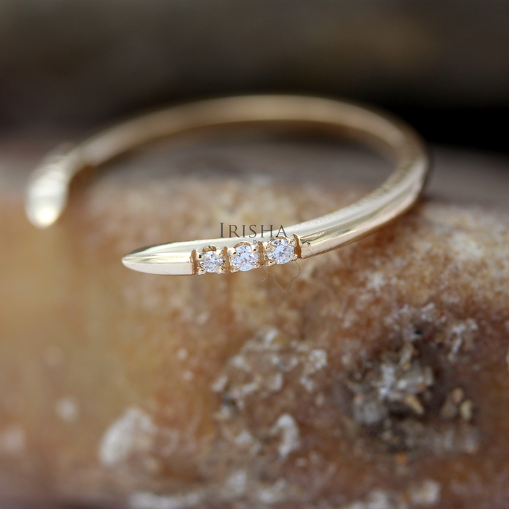 14K Gold 0.06 Ct. Genuine Diamond Open Cuff Minimalist Ring Fine Jewelry