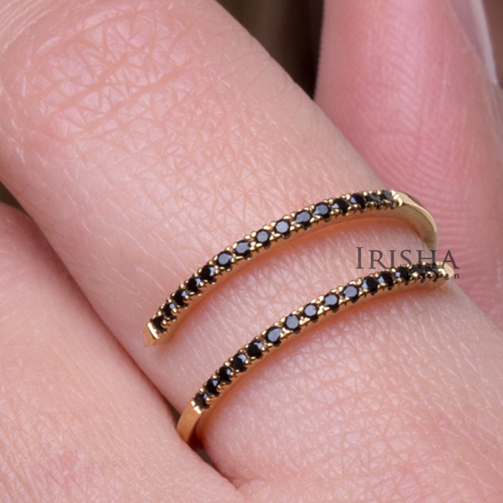 14K Gold 0.24Ct. Genuine Black Diamond Open Wrap Ring Fine Jewelry Size-3 to 8US