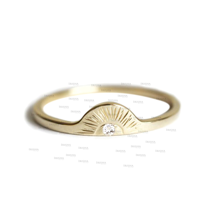 14K Gold 0.02 Ct. Genuine Diamond Half Moon  Sunrise Ring Fine Jewelry