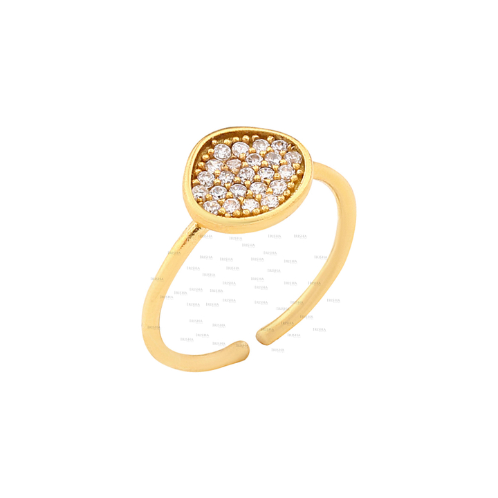 14K Gold 0.15 Ct. Genuine Pave Diamond Open Cuff Delicate Ring Fine Jewelry