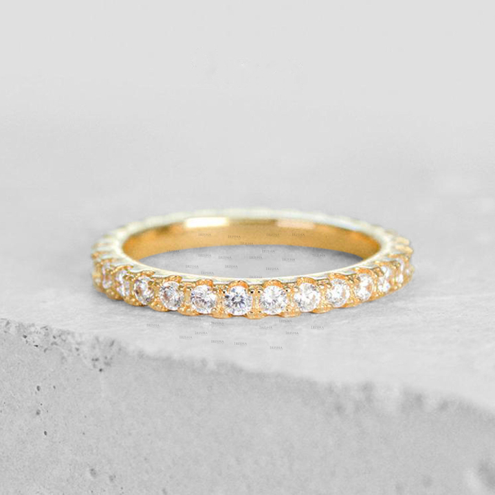 14K Gold 0.70 Ct. Genuine Diamond 2 mm Eternity Wedding Band Ring Fine Jewelry