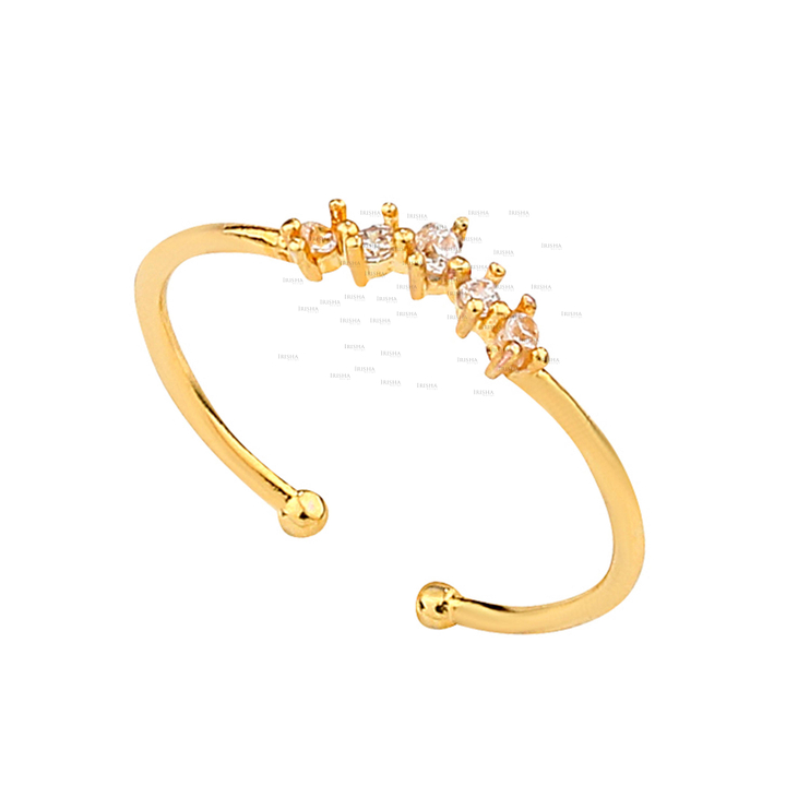 14K Gold VS clarity Genuine 0.07 Ct. Diamond Cluster Design Open Cuff Ring