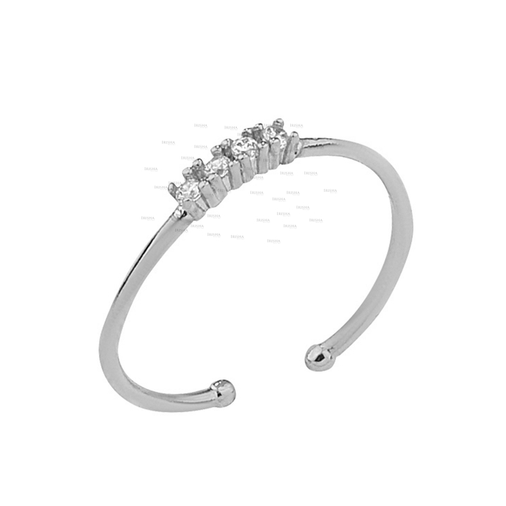 14K Gold 0.08 Ct. Genuine Diamond Minimalist Open Cuff Ring Fine Jewelry