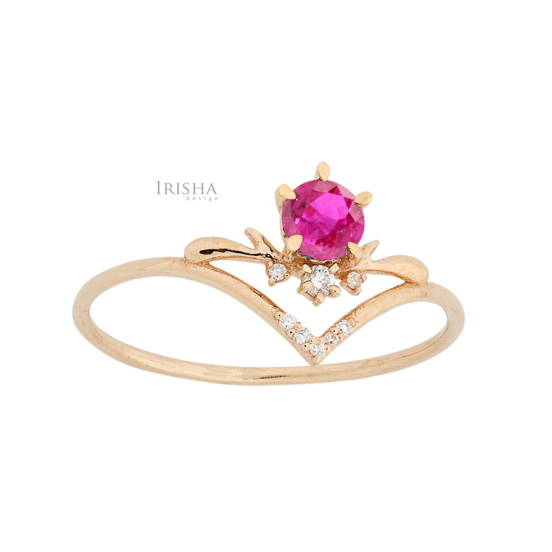 14K Gold Genuine Diamond And Pink Tourmaline Chevron Delicate Ring Fine Jewelry