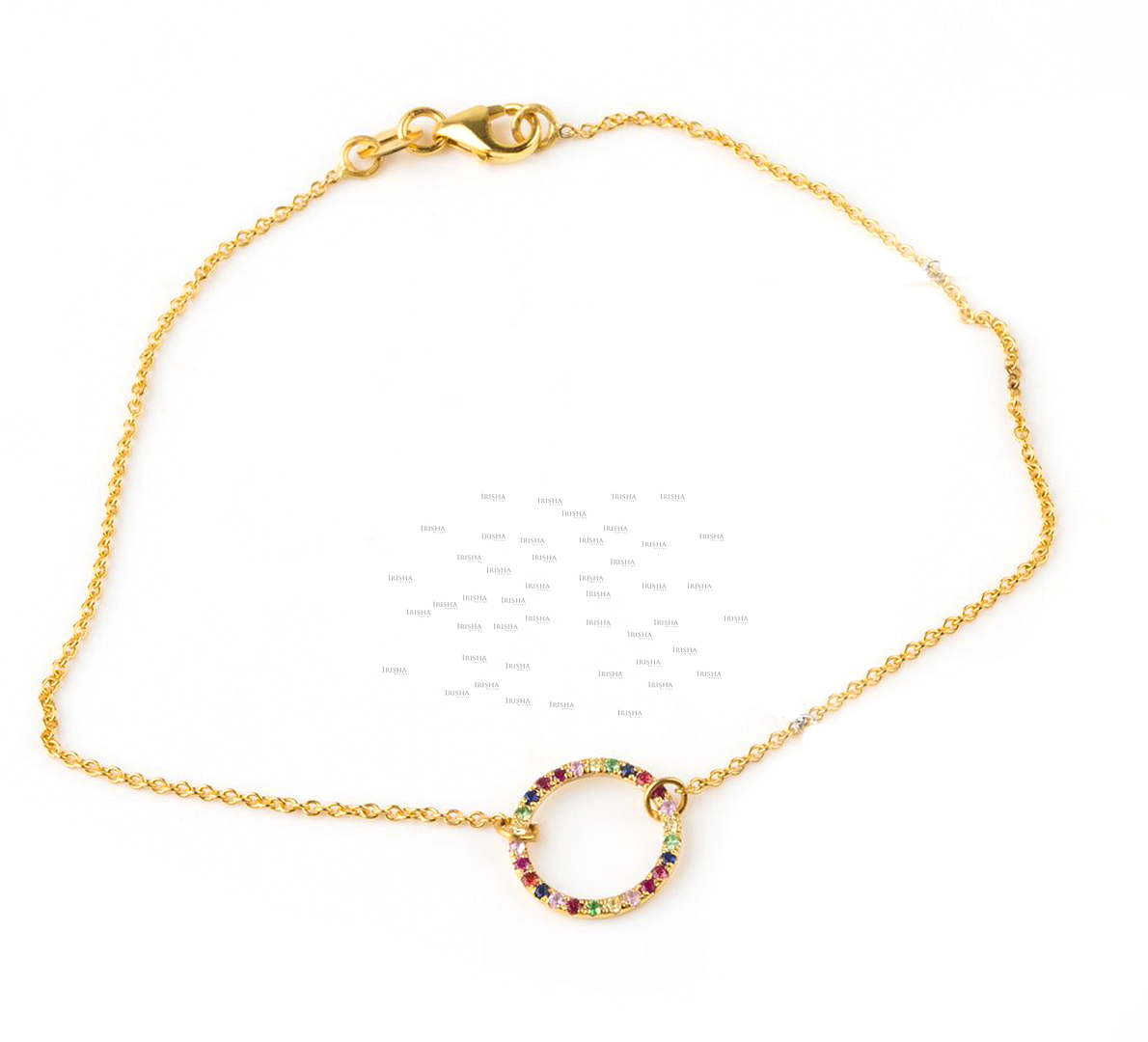 14K Gold 0.36 Ct. Multi Sapphire Gemstone Rainbow Open Circle Chain Bracelet