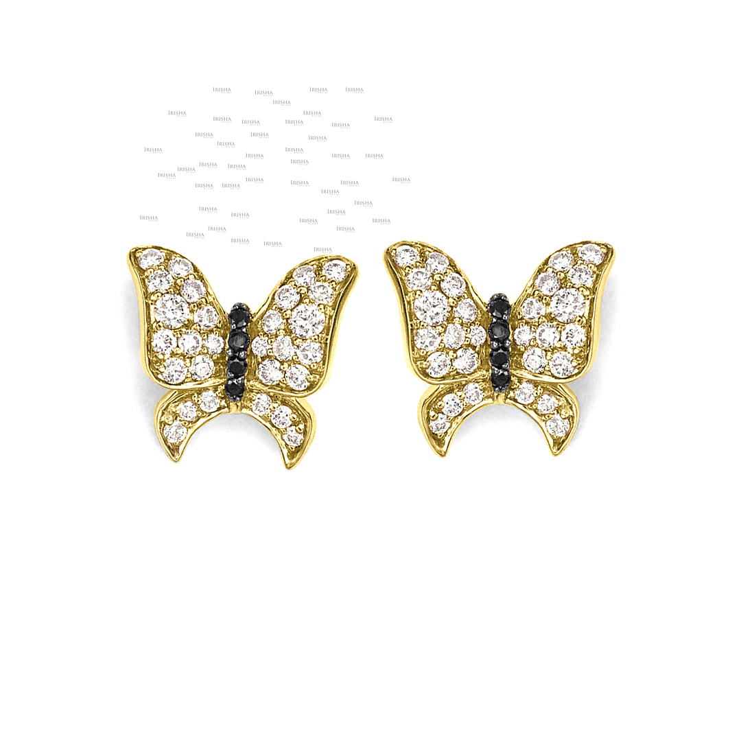 14K Gold 0.33 Ct. Genuine White and Black Diamond Butterfly Earring Fine Jewelry