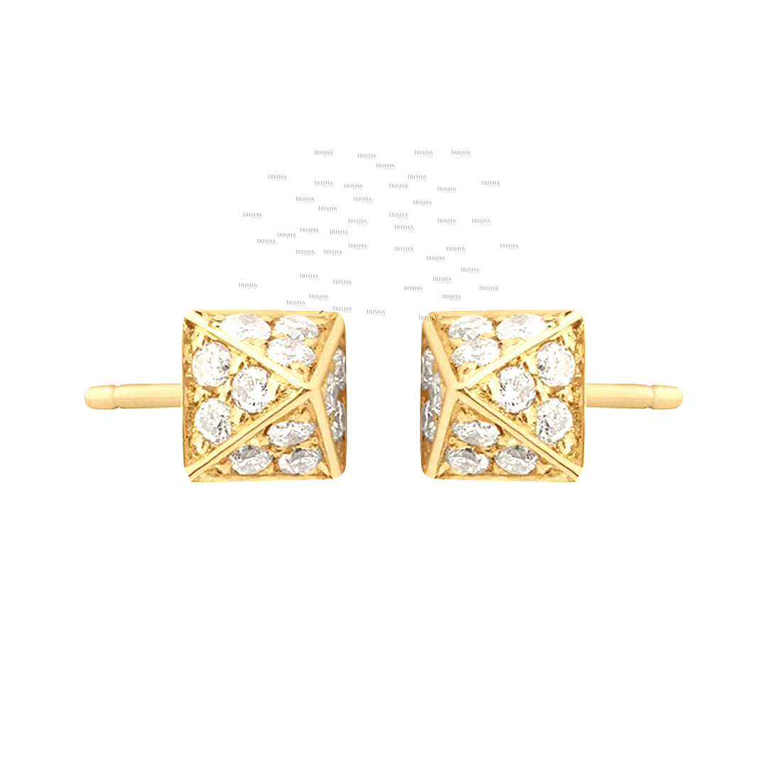14K Gold 0.17 Ct. Genuine Diamond Pyramid Shape Studs Earrings Fine Jewelry