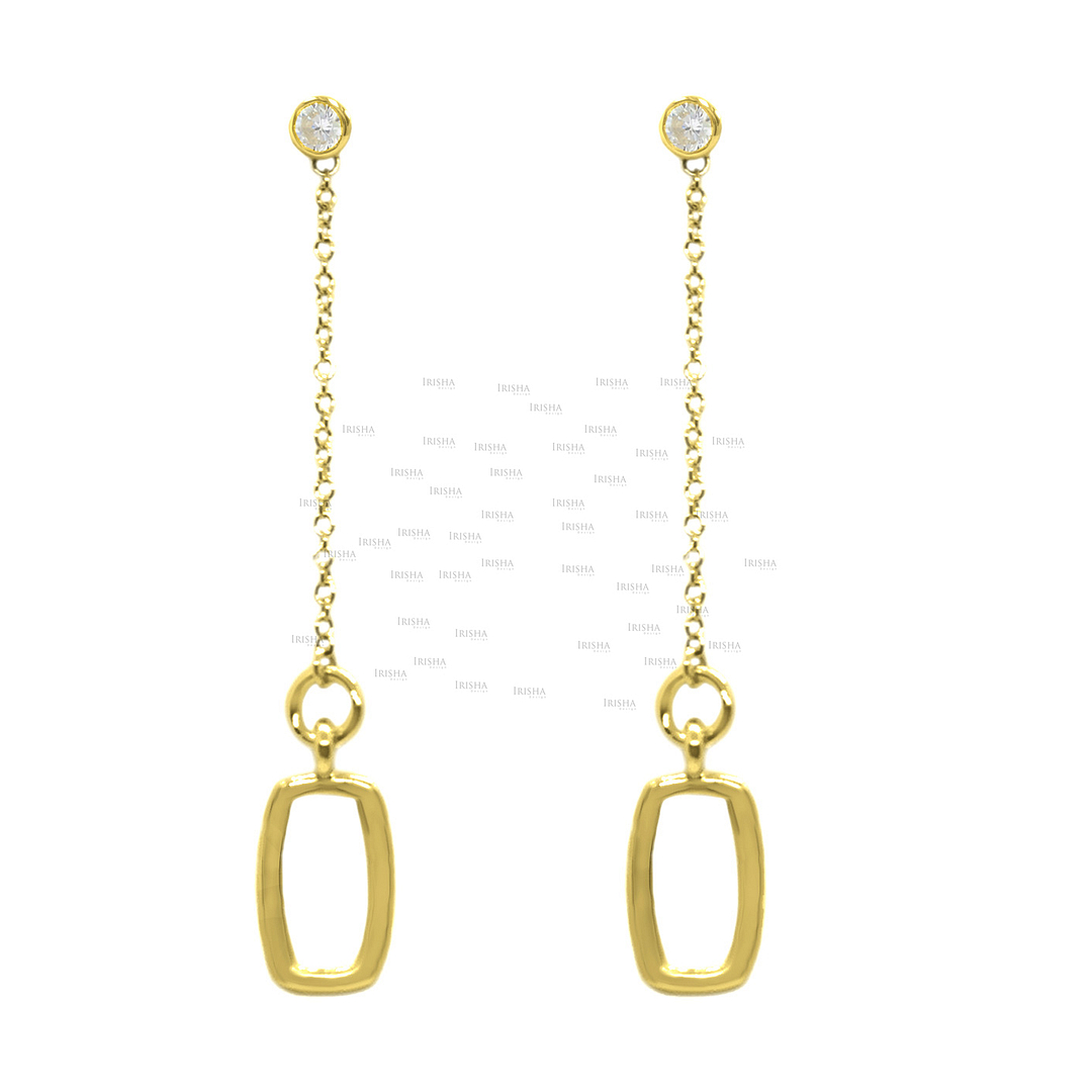 14K Gold 0.14 Ct. Genuine Diamond 60 mm Long Drop Chain Earrings Fine Jewelry