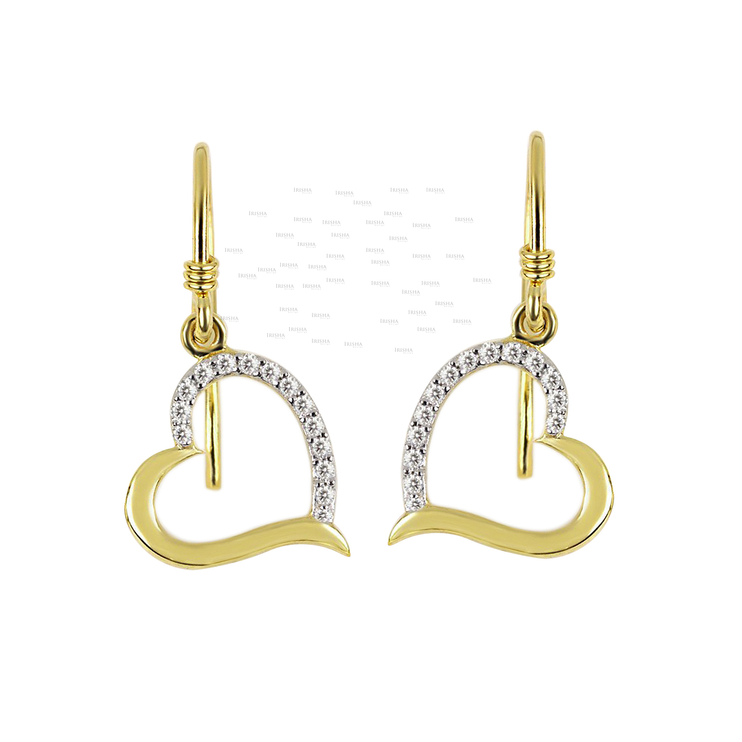 14K Gold 0.14 Ct. Genuine Diamond Love & Hearts Hook Earrings Fine Jewelry