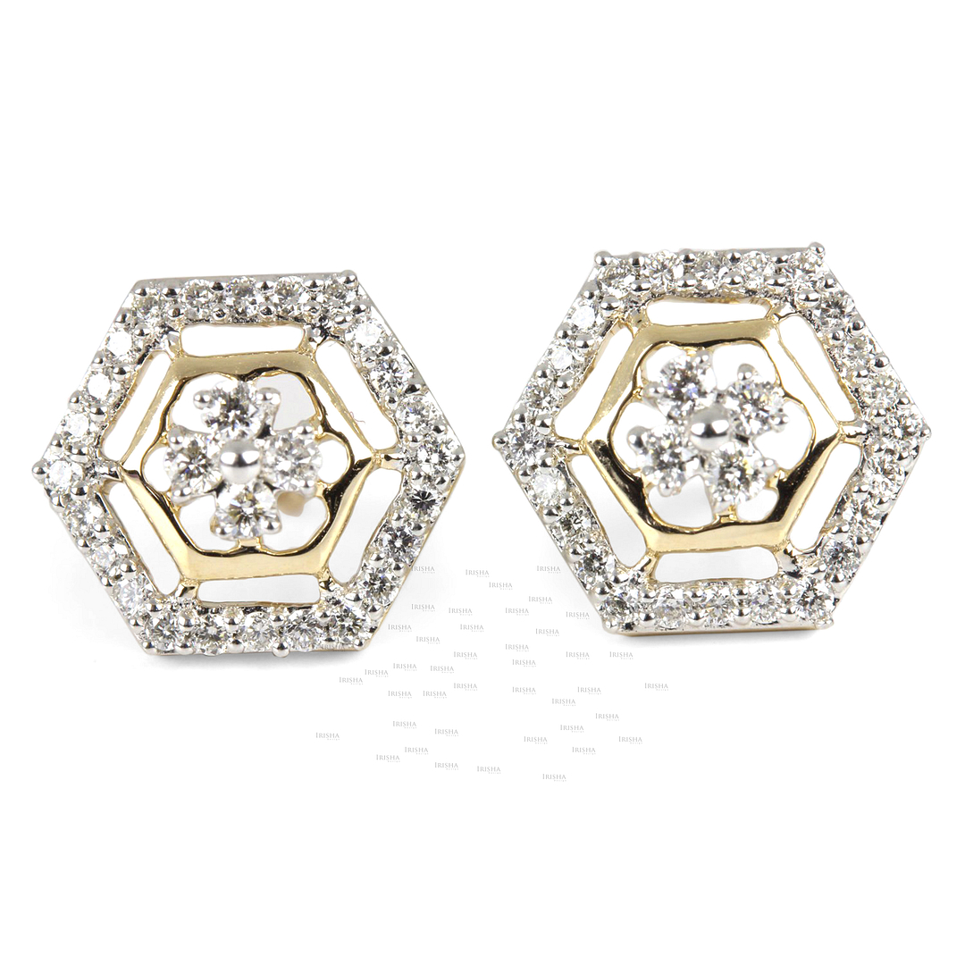 14K Gold 0.30 Ct. Genuine Diamond Honeycomb Studs Earrings Fine Jewelry