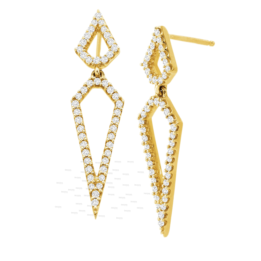 14K Gold 0.48 Ct. Genuine Diamond 32 mm Long Geometrical Earrings Fine Jewelry