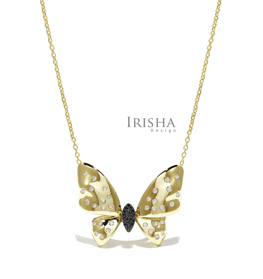 14K Gold 0.30 Ct. Genuine White-Black Diamond Butterfly Pendant Necklace Jewelry