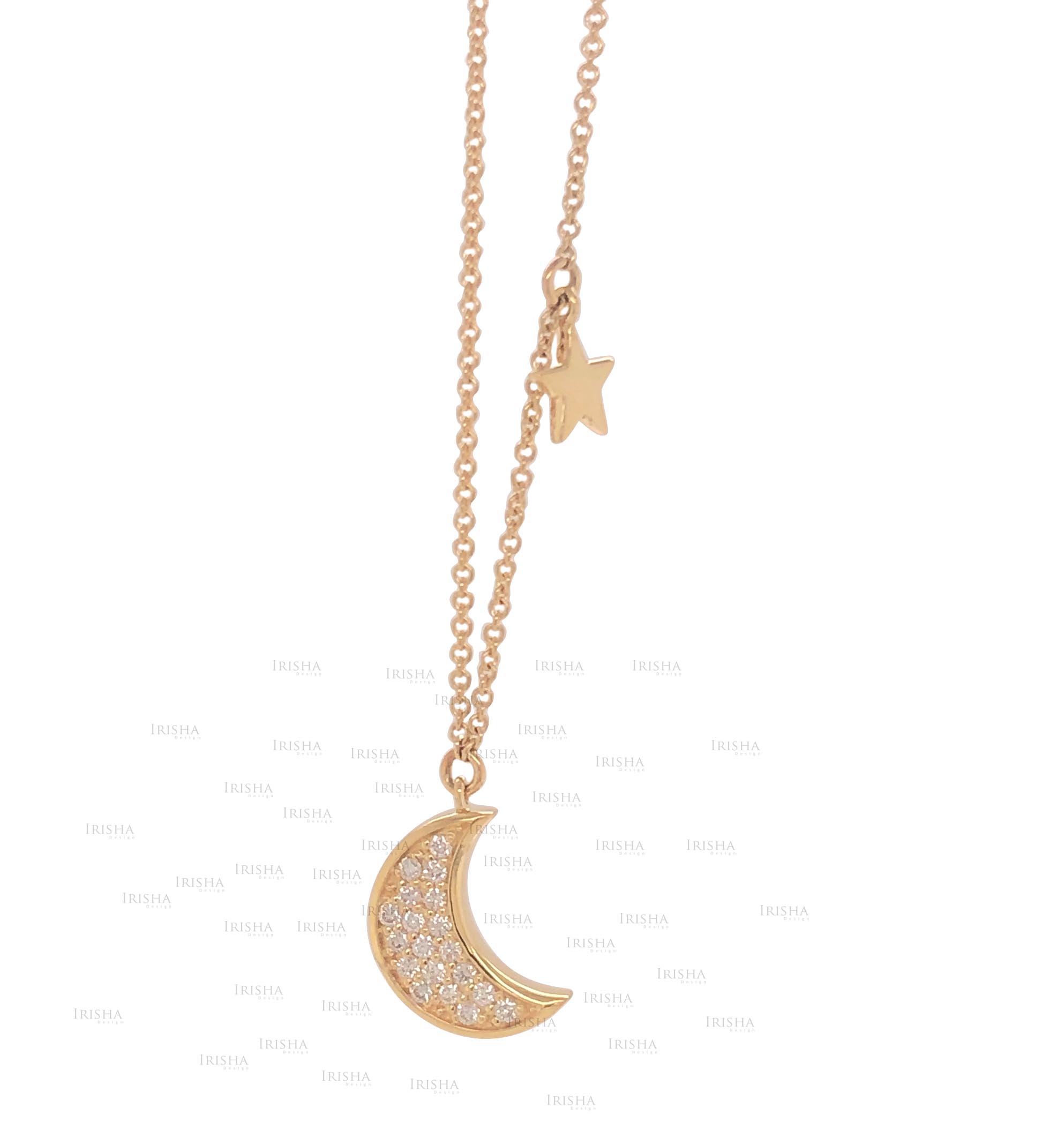 Star Moon Necklace 1/10 Ct. Genuine Diamond 18K Gold Gift