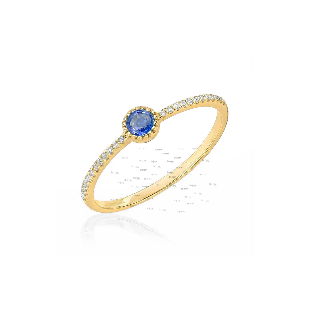 14K Gold Genuine Diamond And Blue Sapphire Gemstone Half Eternity Band Fine Ring