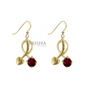 14K Gold 1.30 Ct. Genuine Ruby Gemstone Love Heart Earrings Fine Jewelry