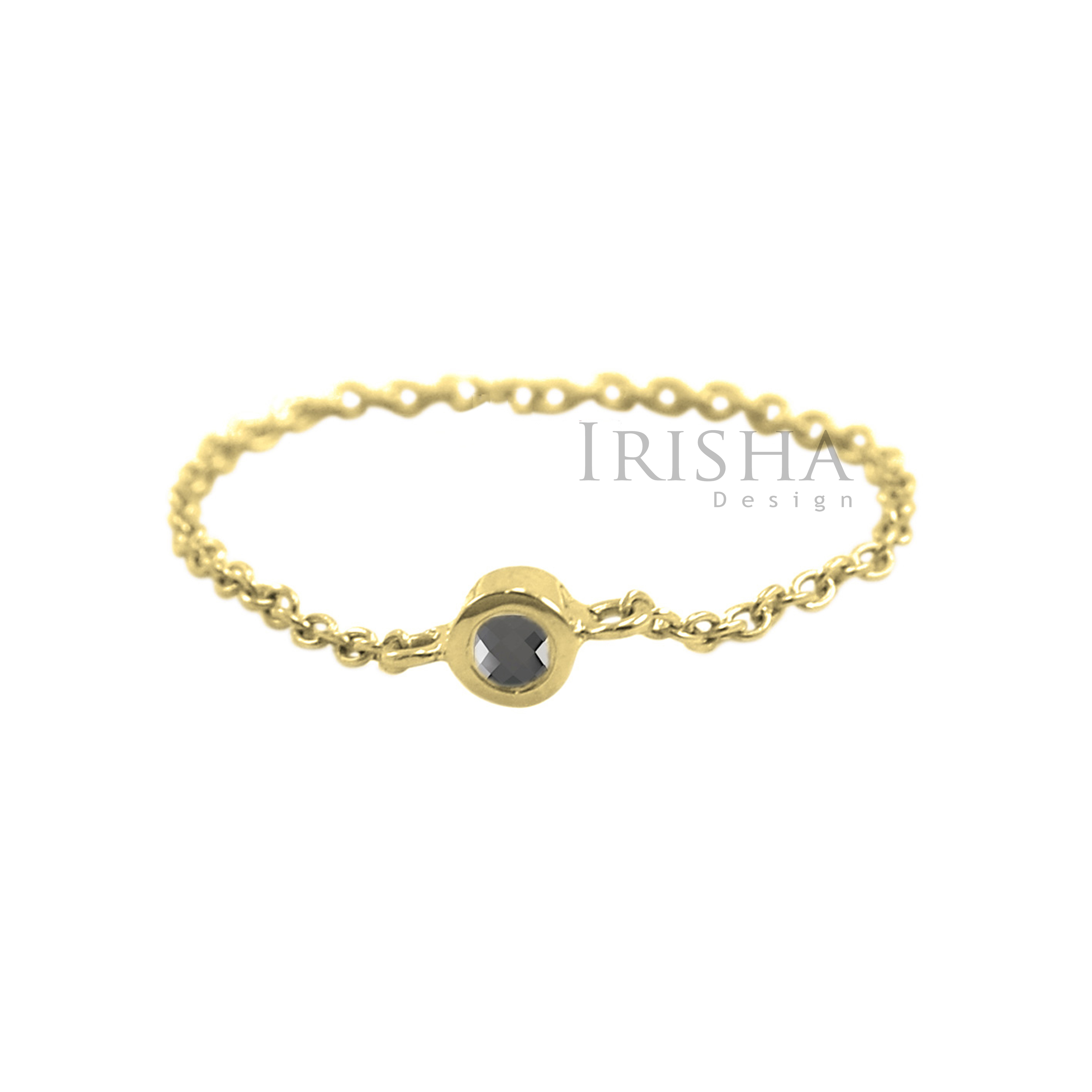 14K Yellow Gold 0.03 Ct. Genuine Black Diamond Link Chain Ring Handmade 6.25 US