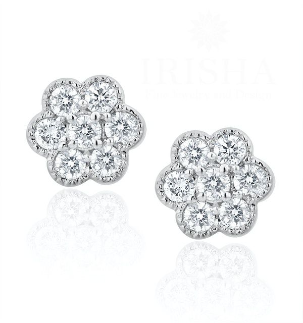 14K White Gold 0.50 Ct. Genuine Diamond Cluster Flower Earrings Bridal Jewelry