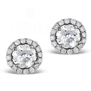 14K Gold Genuine Diamond (center-0.50 Ct.) Diamond Halo Studs Bridal Earrings