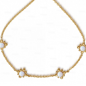 14K Gold 1.60 Ct. Genuine Opal Gemstone Four Flower Charm Bracelet Fine Jewelry