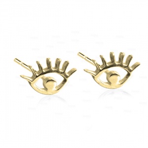 14K Solid Gold Handmade Small Eye Studs Earrings Fine Woman's Jewelry
