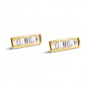 14K Gold 0.50 Ct. Genuine 7 Baguette Diamonds Row Studs Earrings Fine Jewelry