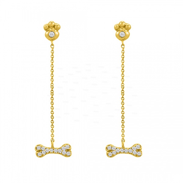 14K Gold 0.27 Ct. Genuine Diamond Paw Print Wishbone Dangling Chain Earrings