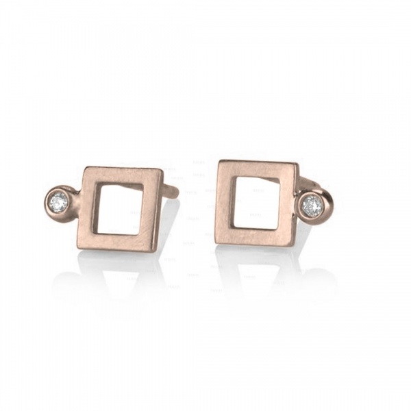 14K Gold 0.03 Ct. Genuine Diamond Square Shape Studs Earrings Fine Jewelry