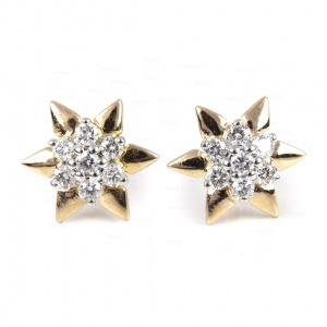 14K Gold 0.14 Ct. Genuine Diamond Floral Studs Minimalist Earrings Fine Jewelry