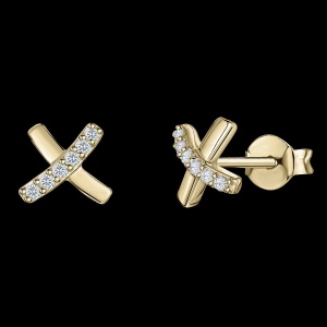 14K Gold 0.06 Ct. Genuine Diamond X Shape Minimal Studs Earrings Fine Jewelry