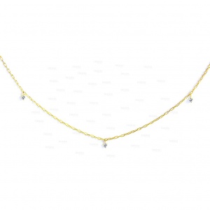 14K Gold 0.30 Ct. Genuine Three Diamond Necklace Wedding Fine Jewelry