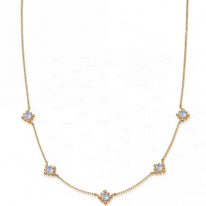 14K Gold 3.00 Ct. Genuine Rainbow Moonstone Five Flower Charm Pendant Necklace