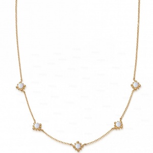 14K Gold 2.00 Ct. Genuine Opal Gemstone Five Flower Charm Pendant Necklace