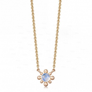 14K Gold 0.60 Ct. Genuine Rainbow Moonstone Floral Pendant Necklace Fine Jewelry
