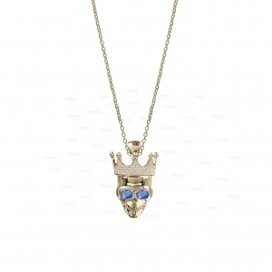 14K Gold Genuine Diamond-Blue Sapphire King Of Rock Pendant Necklace Jewelry