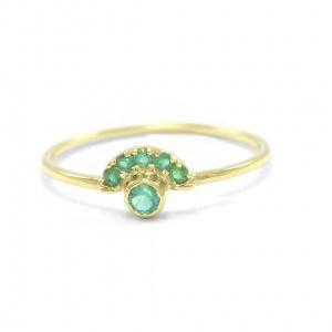14K Gold 0.17 Ct. Genuine Emerald Gemstone Crown Engagement Ring Fine Jewelry