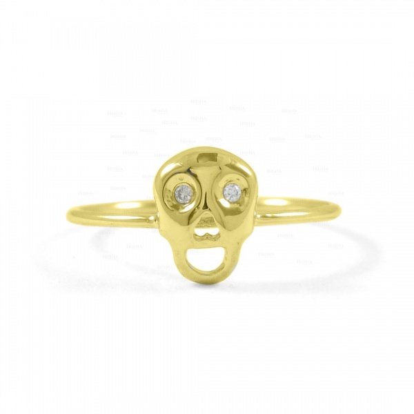 14K Gold 0.03 Ct. Genuine Diamond Skull Halloween Ring Fine Jewelry Size-3 to 9