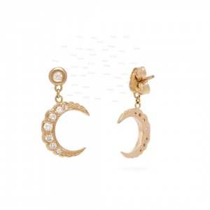 14K Gold 0.36 Ct. Genuine Diamond Crescent Moon Drop Earrings Christmas Gift