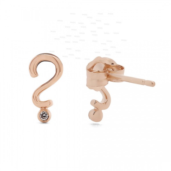 14K Gold Genuine VS Clarity Diamond Question Mark Studs Earrings Birthday Gift